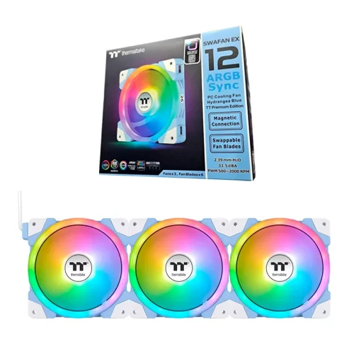 Ventilador Kit x3 Thermaltake SWAFAN EX12 Hydrangea Blue Edition ARGB Sync - Imagen 3